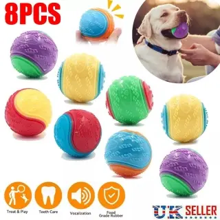 Durable Squeaky Set Of 8 Dog Balls Interactive UK [Default]