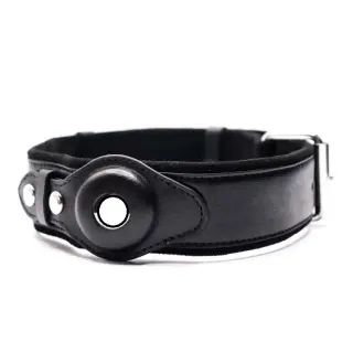Location Tracker Leather Dog Pet Collar [Black-M]
