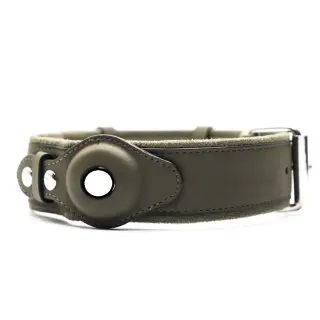 Location Tracker Leather Dog Pet Collar [Green-M]