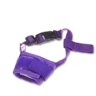 Magic Sticky Pet Nylon Mesh Dog Muzzle Cover [Purple-S]