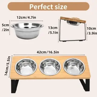 Feeding Rack Iron Wood Combined With Cat Bowl Rack [Three Bowl Basin Models]