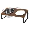 Feeding Rack Iron Wood Combined With Cat Bowl Rack [Double Bowl Basin Models]