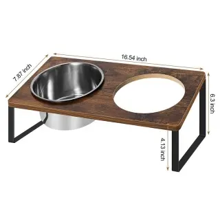 Feeding Rack Iron Wood Combined With Cat Bowl Rack [Double Bowl Basin Models]