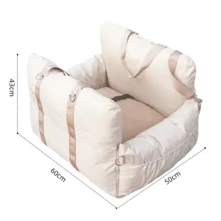 Linen Car Safety Seat Front Dog Bed [Beige-60X50X43cm]