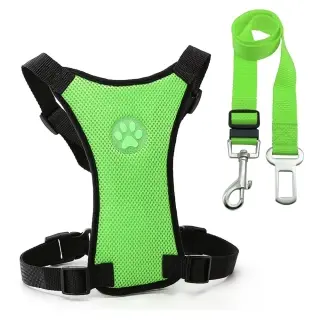 Breathable mesh chest straps Pet car safety chest back [M-Green Set]