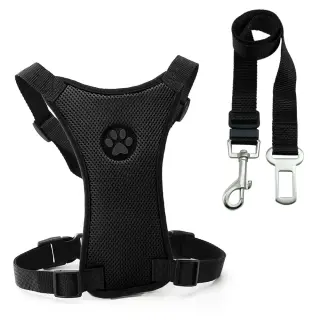 Breathable mesh chest straps Pet car safety chest back [S-Black Set]