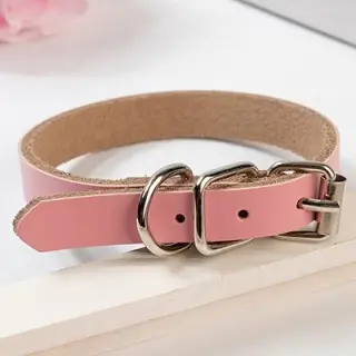 Leather dog collar dog chain [Pink-XS]