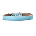 Leather dog collar dog chain [Sky blue-L]