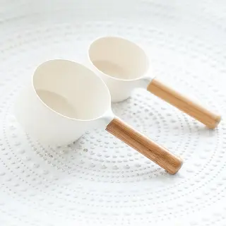 Pet Food Spoon With Bamboo Handle [White-S]