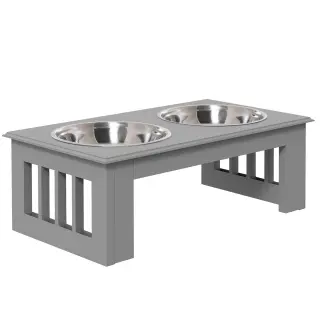 Raised Dog Feeding Bowls With Stand Grey [Small]