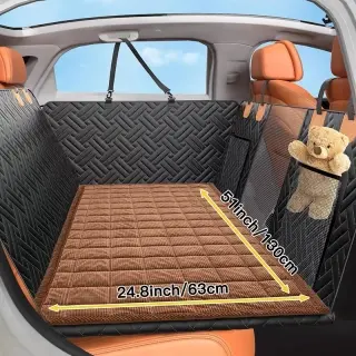 Car Pet Rear Seat Cushion Mat [Khaki-130x63CM-Square Grid]